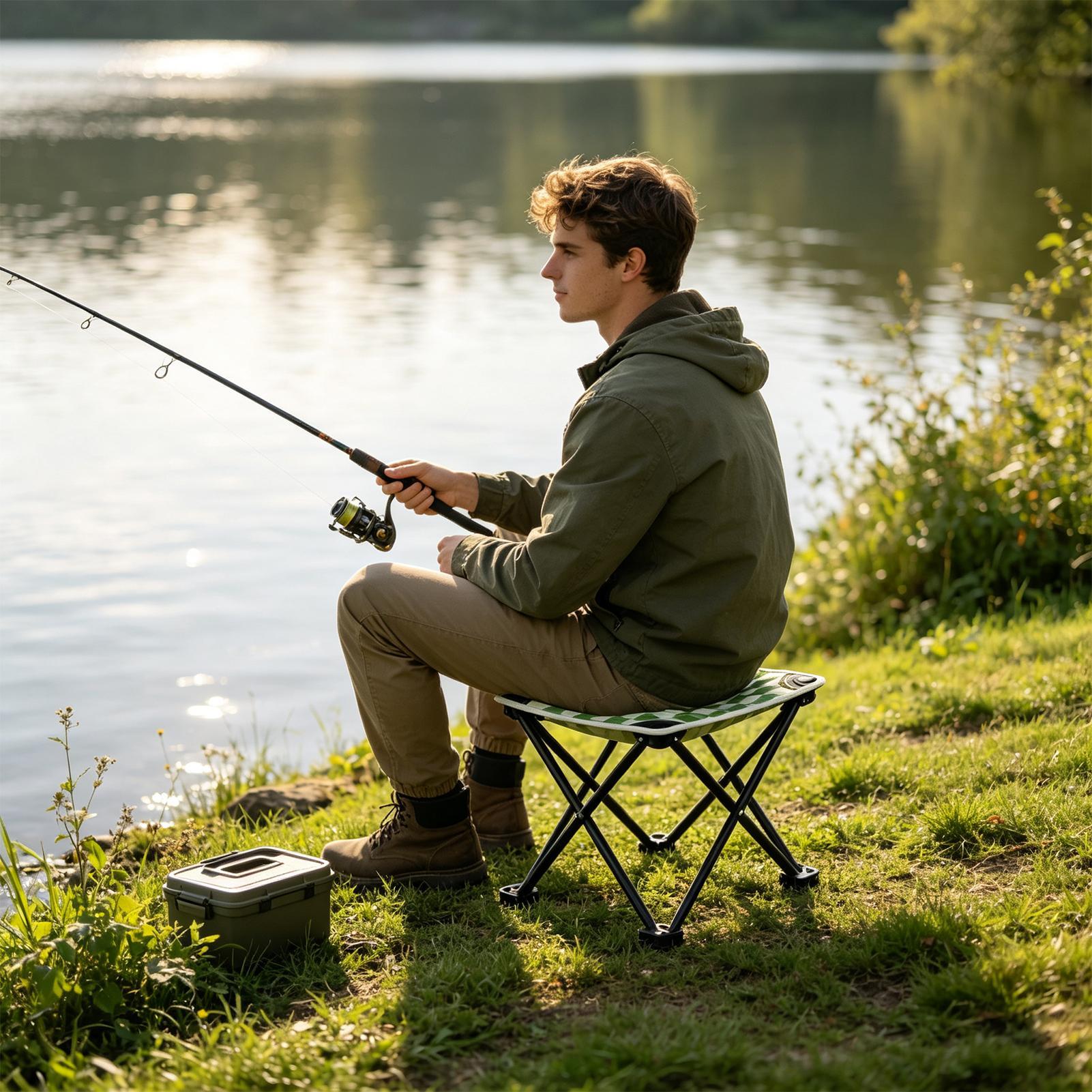 Fishing Backpack - 체크무늬 디자인의 작고 접을 수 있는
