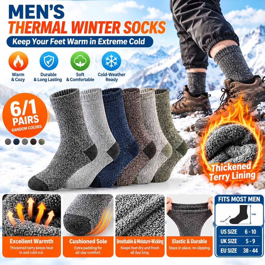 Fishing Socks - 사이클링, 낚시, 등산용 겨울 양말 1/6켤레,
