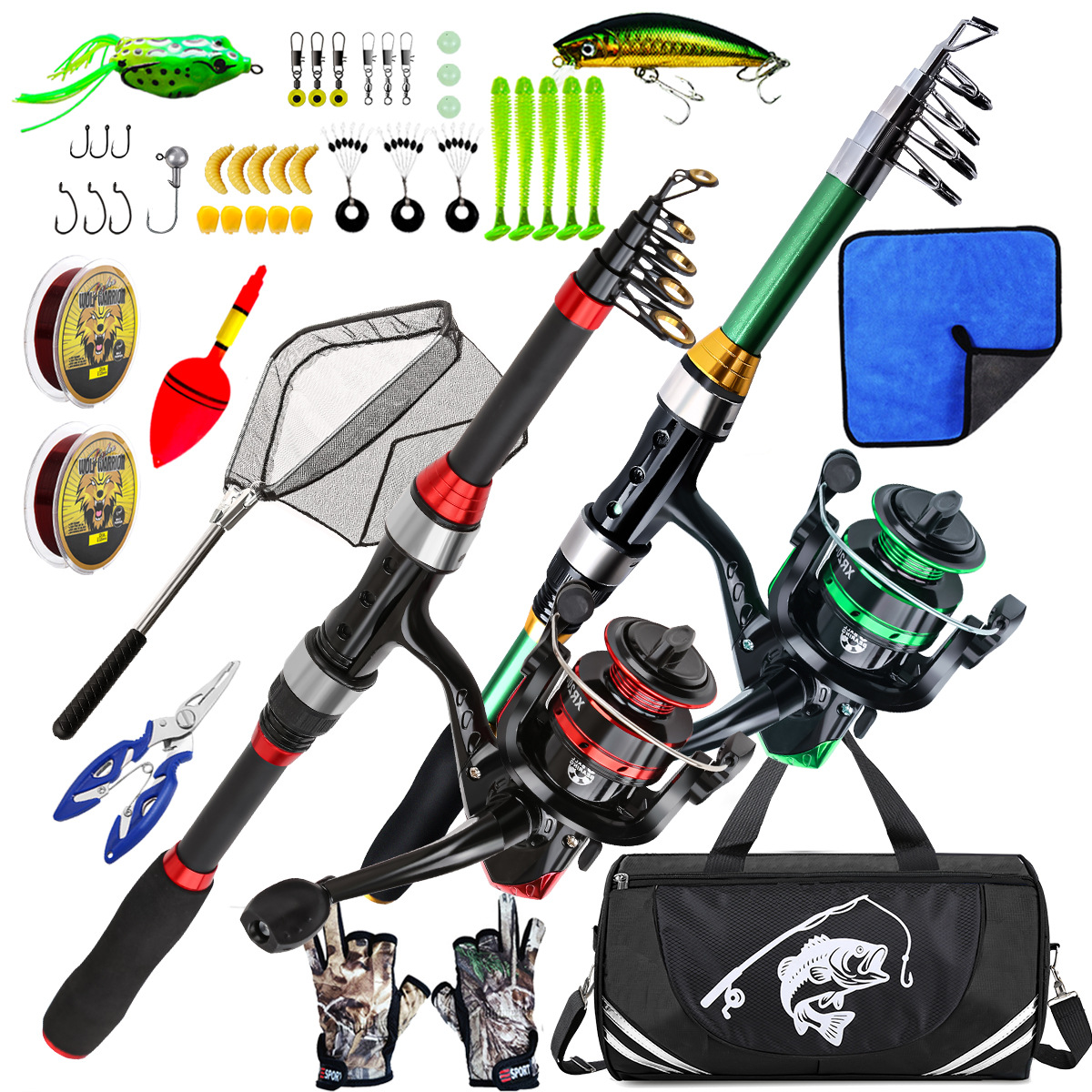 Fishing Gloves - 1.8m 텔레스코픽 더블 루어 낚싯대, 스피닝릴,